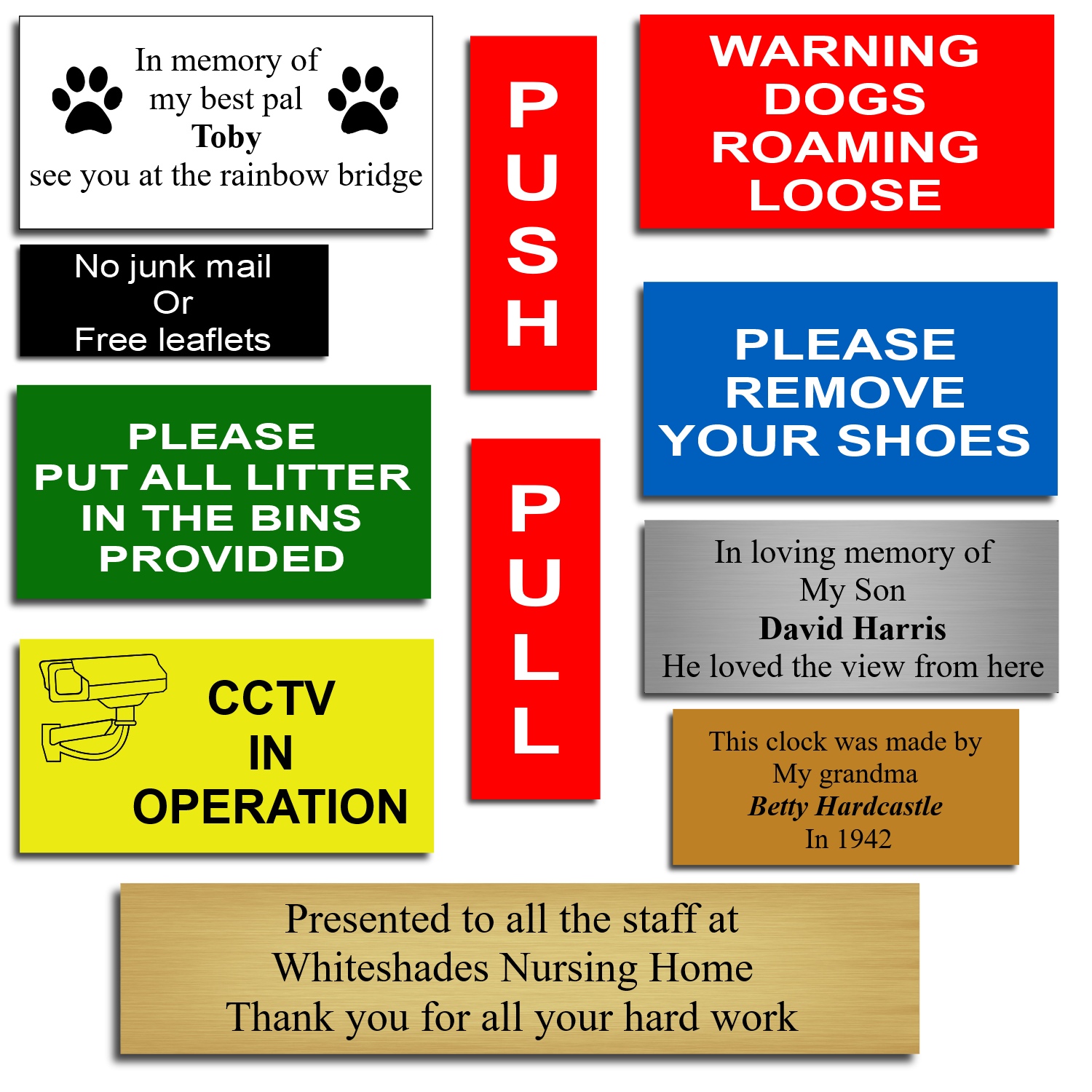 MACHINE ENGRAVED LABELS Colours Various Sizes SIGNS Your Choice of Text 